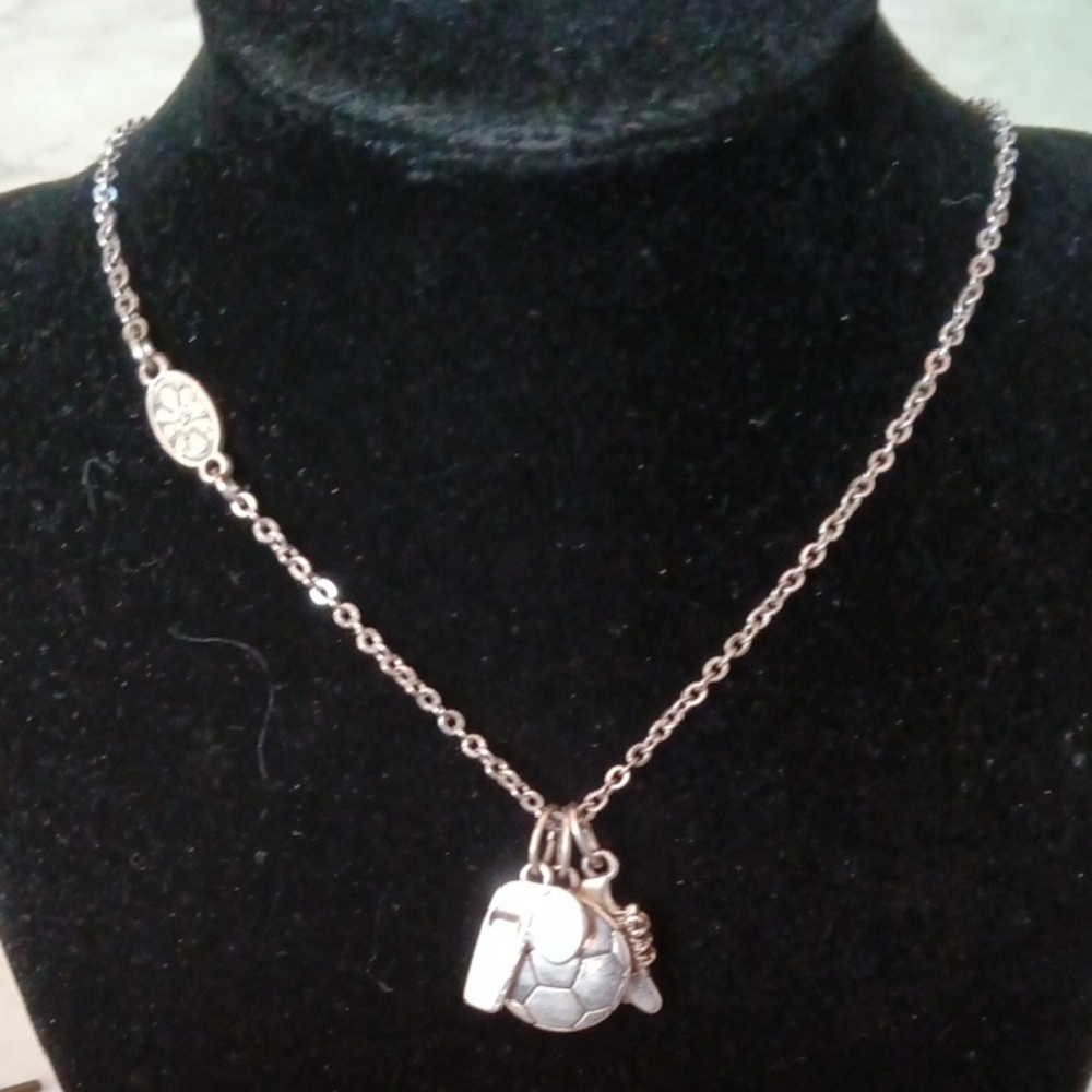 Premier Design Silver Tone Soccer Charms Necklace.